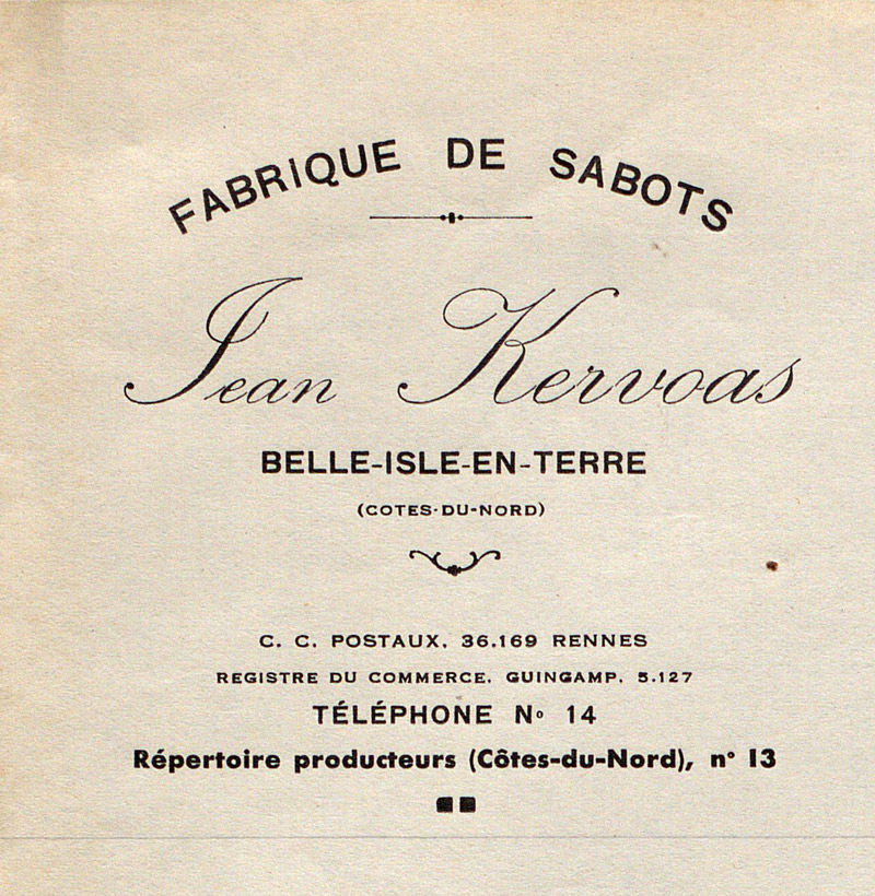 Papier à entête du sabotier Jean Kervoas à Belle-Isle-en-Terre, 1946  (AD 22, 5 W 375)