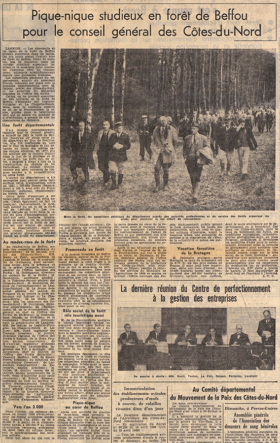 « Pique-nique studieux en forêt de Beffou », Ouest-France, 11 octobre 1966 (AD22 JP166/A)