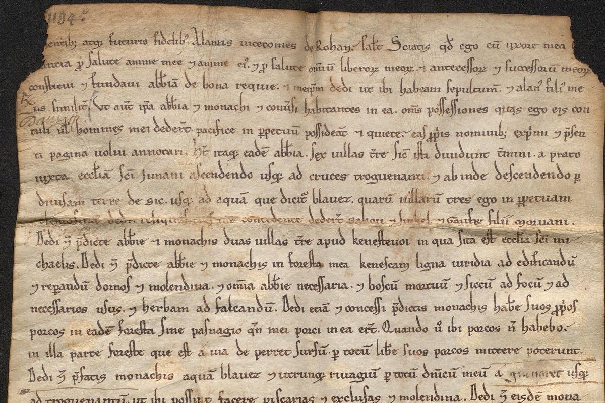 Charte de fondation de l’abbaye de Bon-Repos, 1184 (AD22, H 201)