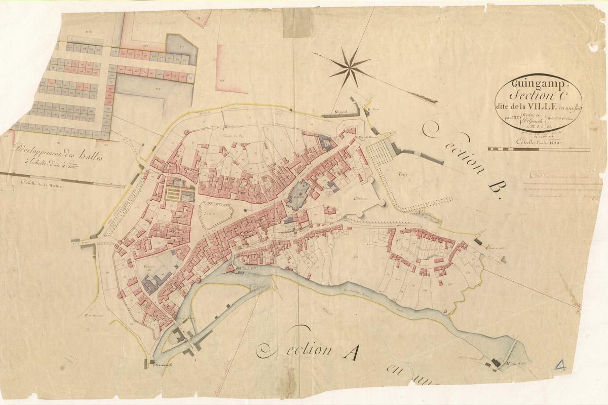 Plan cadastral de la ville de Guingamp (section C), 1822. (AD22, 3 P 75/7 )