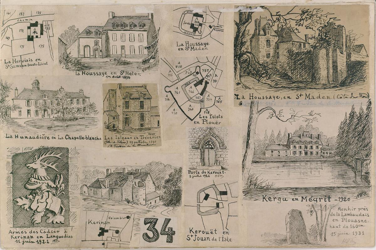 Croquis de monuments du pays de Poudouvre réalisés par Henri Frotier de la Messelière, 1920-1931 (AD22, 60 J 227 planche 34)