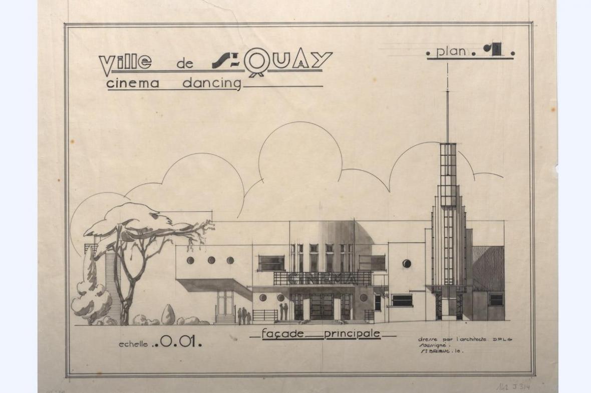 Elévation du cinéma et dancing de St-Quay-Portrieux, façade sur jardin, 1932-1935 - Architecte Jean FAUNY (1895-1973) - (AD22, 142 J rouleau 314).