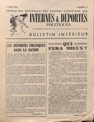 Bulletin de la Fédération nationale des centres d'entraide des internés et déportés politiques, 1er juin 1945 (AD22, 5 W 109)