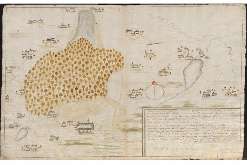 Plan ou carte figurative des bois, étangs et terres de l’abbaye Notre-Dame de Coetmalouen, dressé par ordre du roi par G. Marchand , procureur de Coetmalouën, 1705. (AD22, H 289) Plan ou carte figurative des bois, étangs et terres de l’abbaye Notre-Dame de Coetmalouen, dressé par ordre du roi par G. Marchand , procureur de Coetmalouën, 1705. (AD22, H 289)