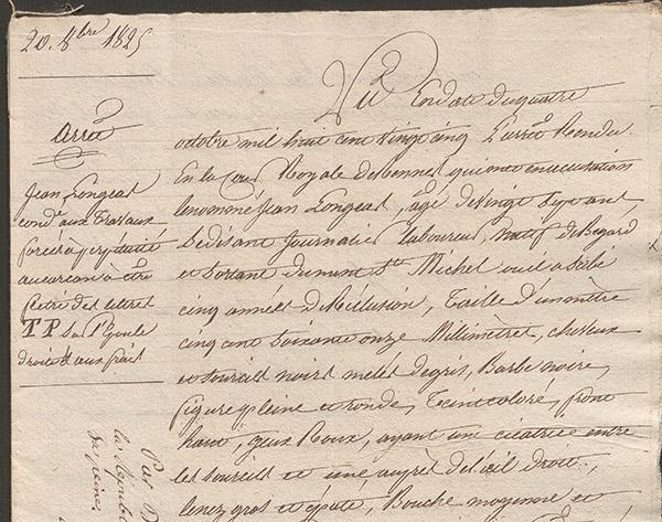 Arrêt de jugement de Jean Longeas, 20 octobre 1825. (AD22, 2 U 412) Arrêt de jugement de Jean Longeas, 20 octobre 1825. (AD22, 2 U 412)