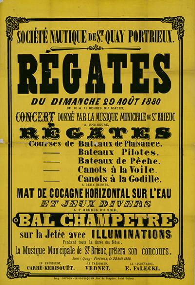 Affiche annonçant les régates de Saint-Quay-Portrieux, 29 août 1880. (AD 22, 4 M 94)